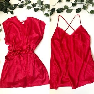 Bundle Victoria’s Secret Red Satin Robe & Camisole